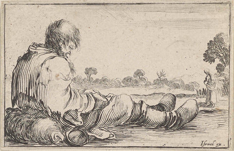 Man sitting on the ground, Stefano della Bella, 1620 - 1664 Canvas Print