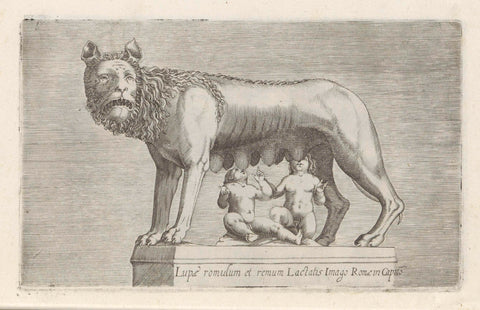 Sculpture of the Lupa Capitolina sucking the twins Romulus and Remus, anonymous, 1584 Canvas Print