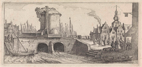 View of a bridge in a city, Jan van de Velde (II), 1631 Canvas Print