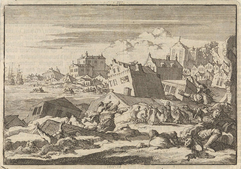 Earthquake in Jamaica destroying the city of Port Royal, 1615, Jan Luyken, 1698 Canvas Print