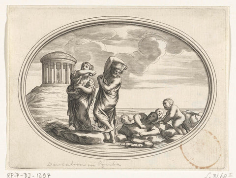 Deucalion and Pyrrha, Cornelis Bloemaert (II), 1633 - 1692 Canvas Print