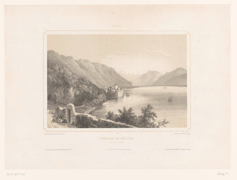 View of chillon castle on Lake Geneva, Isodore-Laurent Deroy, 1845 Canvas Print