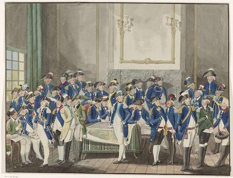 Room with 35 archers in different mounts, 1787, anonymous, 1787 Canvas Print