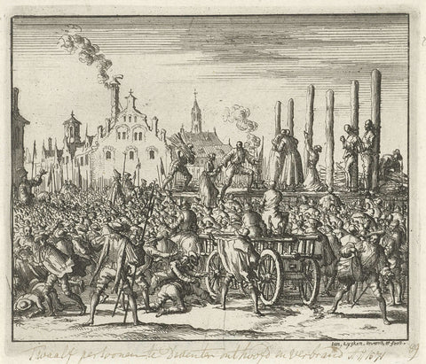 Harmen de Verwer and five others burned in Deventer, 1571, Jan Luyken, 1685 Canvas Print