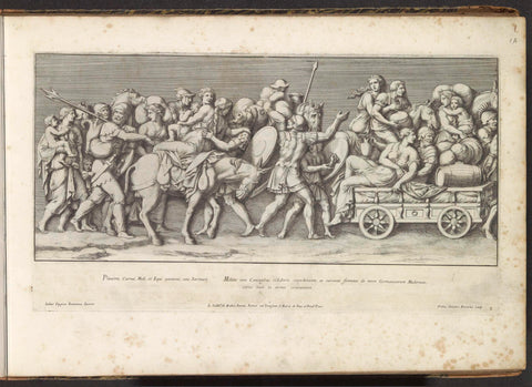 Part of a triumph procession with soldiers with shields and arrows, Pietro Sante Bartoli, 1680 Canvas Print