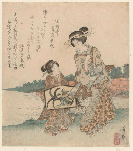 Woman and servant with temple gift, Keisai Eisen, c. 1820 - 1829 Canvas Print