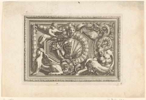 Rectangular frame with panel and laurel wreath, Jean Lepautre, c. 1696 - c. 1717 Canvas Print