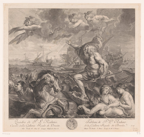 Neptune calms the storm, Jean Daullé, 1752 Canvas Print