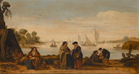 River landscape with women reading palms, Arent Arentsz., c. 1625 - c. 1631 Canvas Print