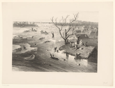 Dike breach and flooded farms, Jan Weissenbruch, 1855 - 1880 Canvas Print