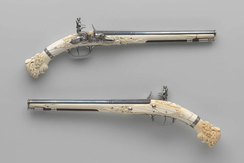 Pair of flintlock pistols, Leonard Cleuter, c. 1660 - c. 1664 Canvas Print