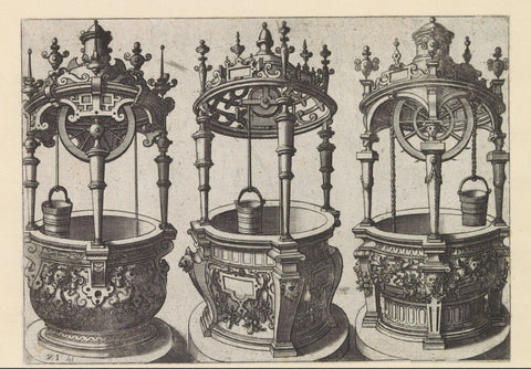 Three round wells next to each other, Johannes or Lucas van Doetechum, c. 1574 Canvas Print