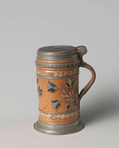 Tankard with flowers and ornamental borders, anonymous, c. 1720 - c. 1770 Canvas Print