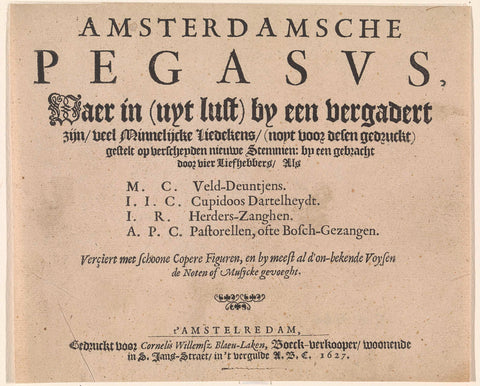 Title page for: Amsterdamsche Pegasus, 1627, Cornelis Willemsz Blaeu-Laken, 1627 Canvas Print