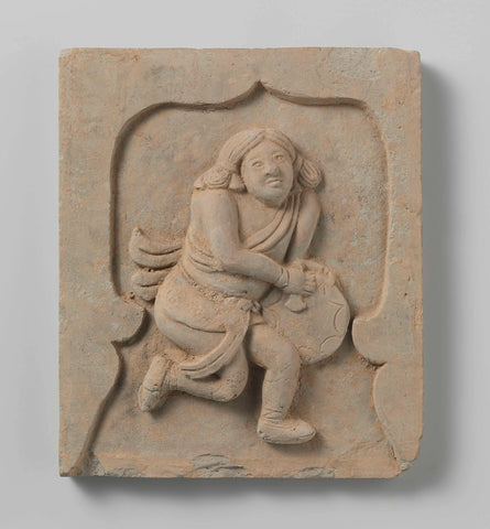 Tile with a representation of a drum player, anonymous, c. 1100 - c. 1400 Canvas Print