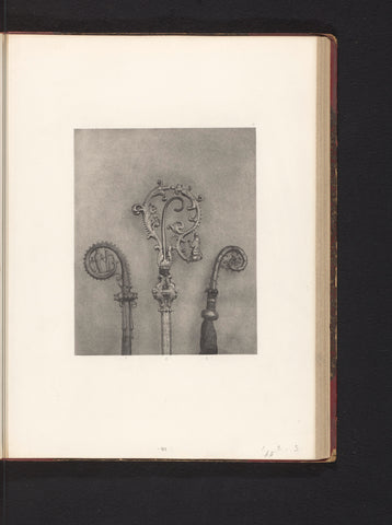 Three decorated episcopal bars, exhibited at an exhibition on religious objects from the Middle Ages and Renaissance in 1864 in Mechelen, Joseph Maes, 1864 - in or before 1866 Canvas Print