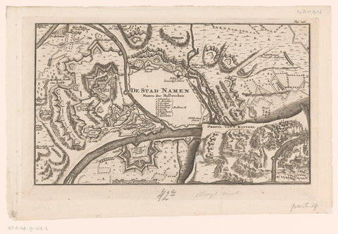 Fortress map of Namur and a profile of the Castle of Namur, anonymous, 1735 Canvas Print