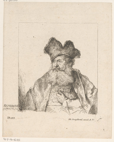 Old man with beard and hat, Georg Leopold Hertel, 1761 Canvas Print