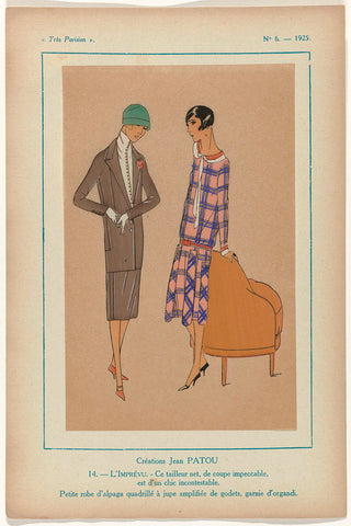 Très Parisien, 1925,  No. 6, Pl. 14: Créations Jean PATOU.- L'IMPRÉVU, G-P. Joumard, 1925 Canvas Print