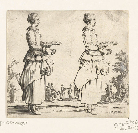 Twice the same farmer's ins with wicker basket, seen on the right, Jacques Callot, 1621 - 1624 Canvas Print