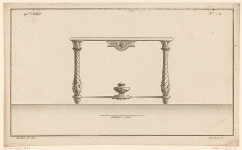 Table with vase and floral motif, Jean Guillaume Blanchon, 1772 - 1779 Canvas Print