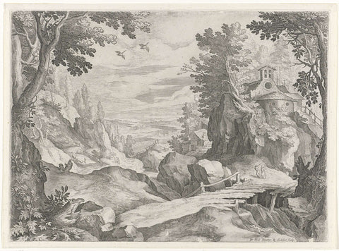 Landscape with a chapel, Raphaël Sadeler (I), 1570 - 1632 Canvas Print