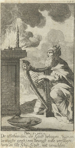 David Kneeling with His Harp in Front of an Altar, Jan Luyken, 1691 Canvas Print