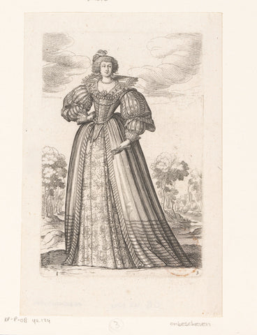 French noblewoman dressed according to French fashion of ca. 1630, Abraham Bosse, 1629 Canvas Print