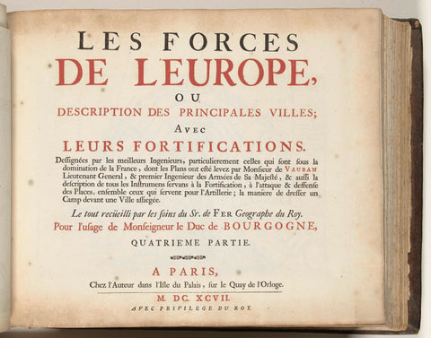 Title page the fourth part of the print work: Nicolas de Fer, Les forces de l'Europe, 1696, Nicolas de Fer, 1697 Canvas Print