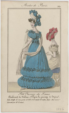 Petit Courrier des Dames, 1826, No. 360 : Dress of silk cloth garnished (...), anonymous, 1826 Canvas Print