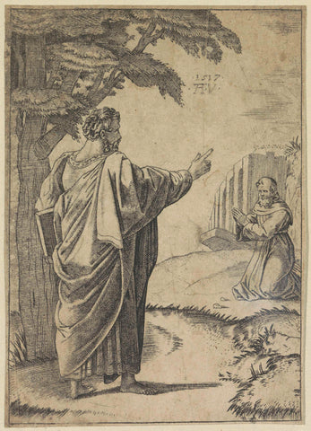 Saint Paul and a Franciscan monk, Agostino Veneziano, 1517 Canvas Print