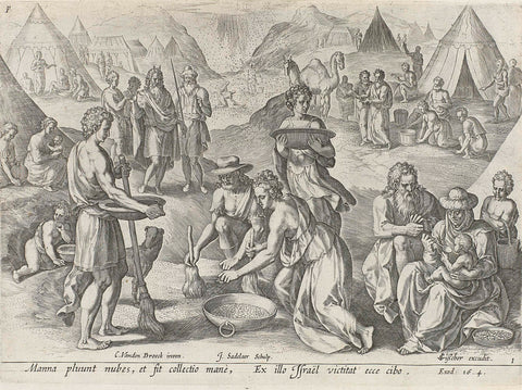 Collecting the manna, Johann Sadeler (I), 1643 Canvas Print