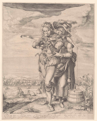 Sagittarius and milkmaid, Andries Jacobsz. Stock (possibly), 1608 - 1612 Canvas Print