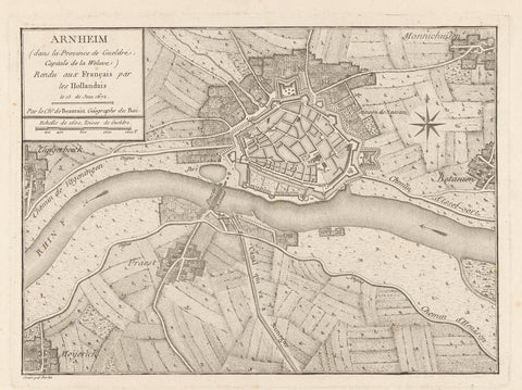 Map of Arnhem, conquered by the French in 1672, Berlin, 1780 - 1782 Canvas Print