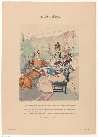 La Mode Pratique, 1895, 4th year, No. 22 : Le Vendredi au Salon (...), Michel Berthaud, 1895 Canvas Print