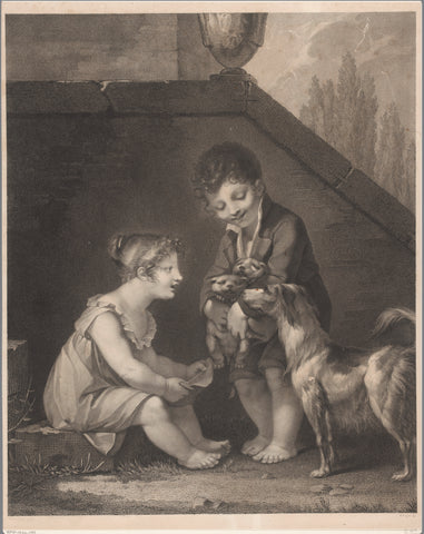 Two children with dogs, Barthélémy Joseph Fulcran Roger, 1777 - 1841 Canvas Print