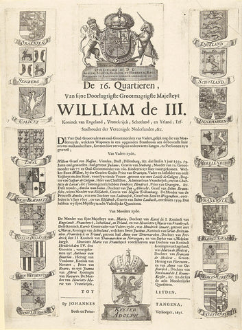 The sixteen quarters of William III, Prince of Orange, anonymous, 1691 Canvas Print