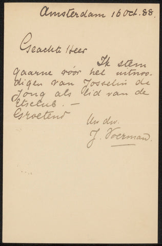 Letter to Philip Zilcken, Jan Voerman (1857-1941), 1888 Canvas Print