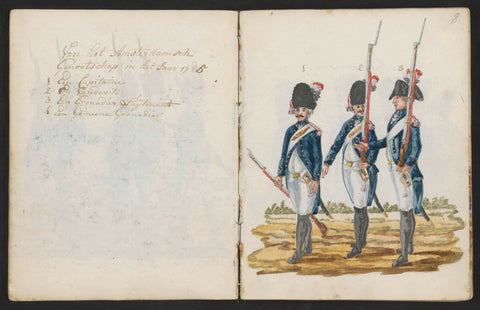 Three uniforms of the Amsterdam Exercise Society in 1783-1787, S.G. Casten, 1795 Canvas Print