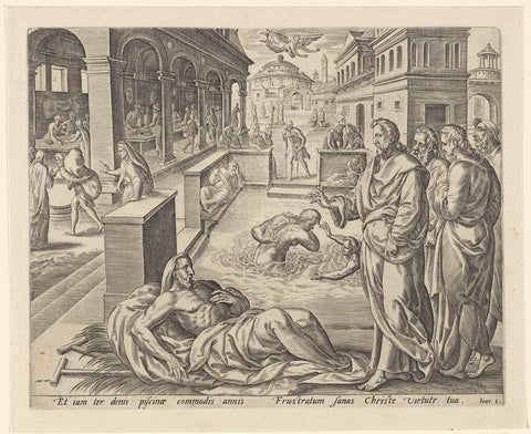 Christ Healing the Sick of Betzata (Bethesda), Johannes Wierix, 1585 Canvas Print