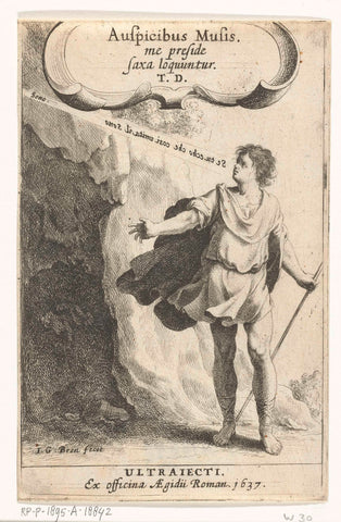 Boy with stick at cave, Jan Gerritsz. van Bronckhorst, 1637 Canvas Print