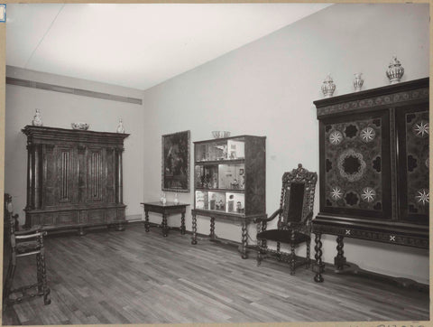 Room 162 with furniture including cabinets and a puppet show, 1957 Canvas Print