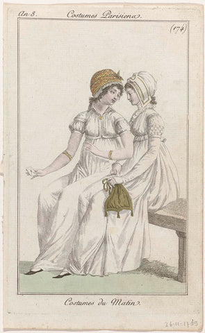 Journal des Dames et des Modes, Costume Parisien, 26 November 1799, Year 8, (174) : Costumes du Matin, anonymous, 1799 Canvas Print