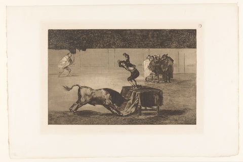 Bullfighter standing on a table in the arena, Francisco de Goya, 1876 Canvas Print