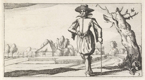 Man with walking stick in a landscape, Dirk Eversen Lons, 1622 Canvas Print