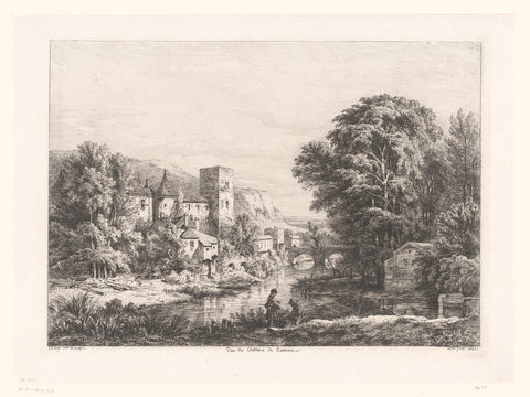 Landscape overlooking a riverside castle, Eugène Bléry, 1851 Canvas Print