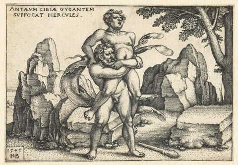 Hercules wrestles with Antaeus, Hans Sebald Beham, 1545 Canvas Print