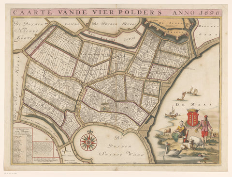 Map of the polder area the Vierpolders, Jan Stemmers, 1701 - 1729 Canvas Print