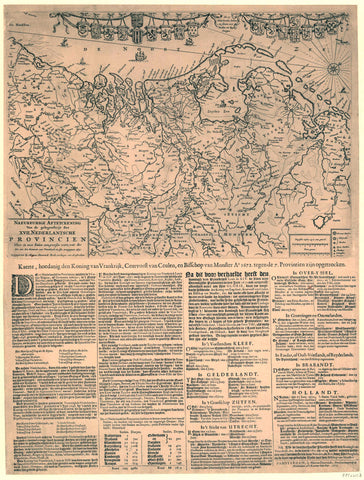 Map of the Netherlands showing the cities conquered by the French in 1672, anonymous, 1675 Canvas Print