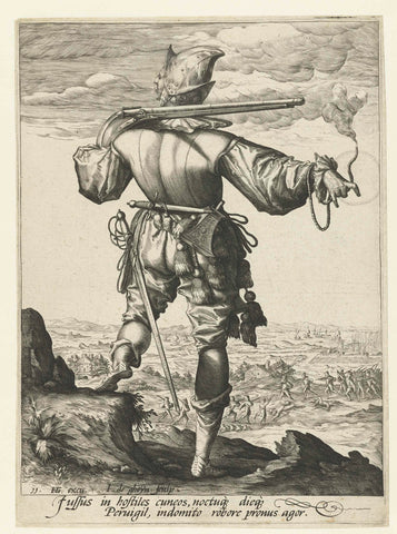 Musketeer (harquebusier?) with helmet on, Jacob de Gheyn (II), 1587 Canvas Print